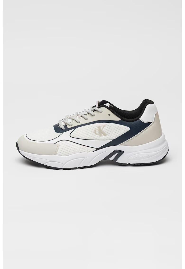 Calvin Klein Jeans Pantofi sport low-cut cu garnituri de piele ecologica - Alb/Albastru ultramarin/Grej