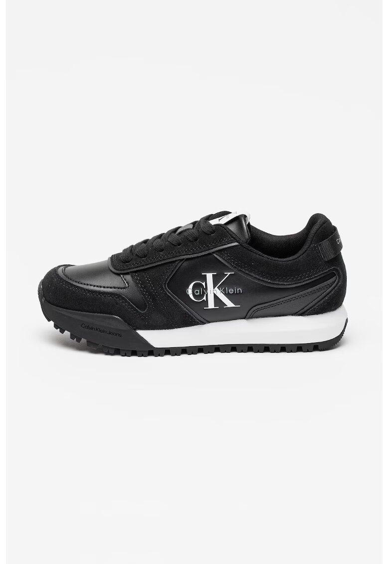 Calvin Klein Jeans Pantofi sport low-cut de piele cu insertii de piele intoarsa - Alb/Negru