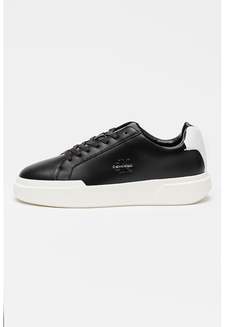 Calvin Klein Jeans Pantofi sport low-cut de piele cu logo - Alb/Negru