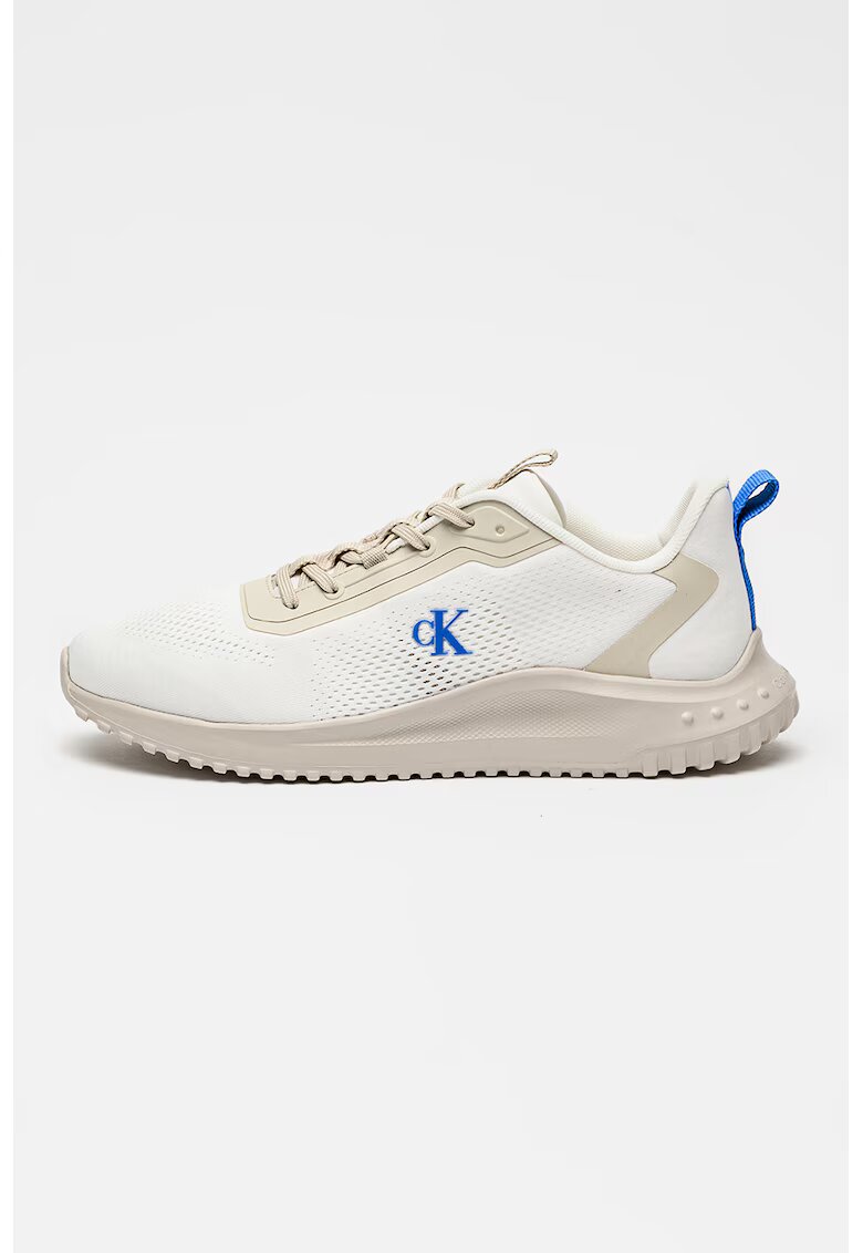 Calvin Klein Jeans Pantofi sport low-cut din material textil - Alb/Albastru royal/Maro nisip