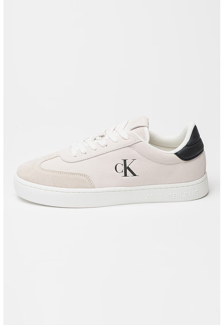 Calvin Klein Jeans Pantofi sport low-cut din piele intoarsa cu model clasic si talpa cupsole - Negru stins/Maro taupe deschis/Alb murdar