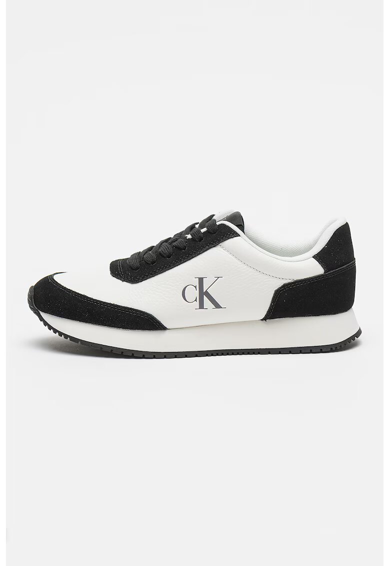 Calvin Klein Jeans Pantofi sport low-cut din piele si piele intoarsa cu siret - pentru alergat - Negru stins/Alb murdar