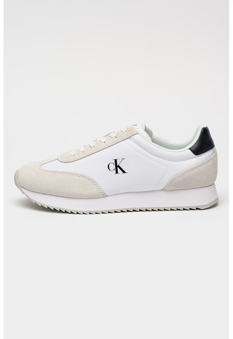 Calvin Klein Jeans Pantofi sport low-cut Retro Runner cu garnituri de piele intoarsa - Alb/Gri