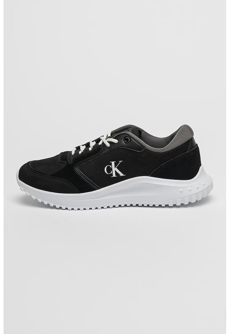 Calvin Klein Jeans Pantofi sport wedge de piele cu logo - Negru