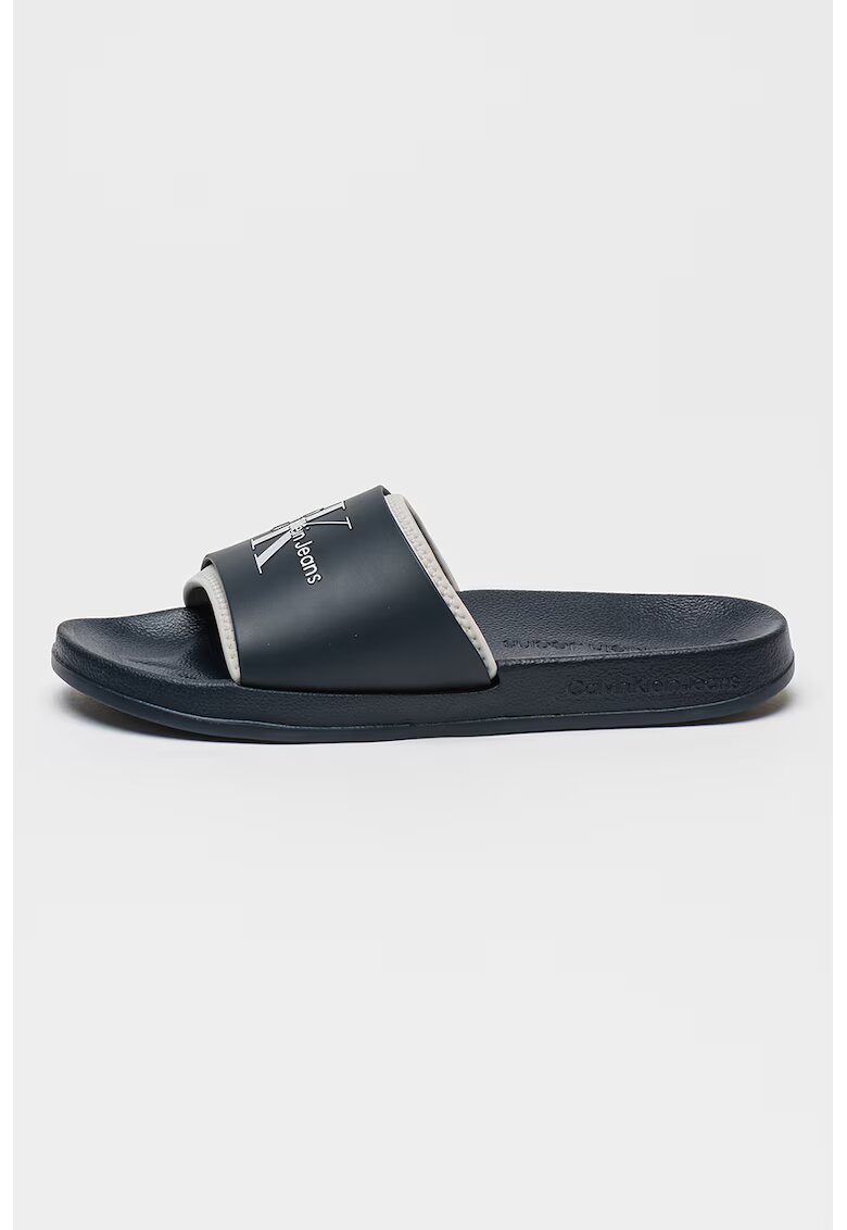 Calvin Klein Jeans Papuci cu logo in relief - Albastru inchis