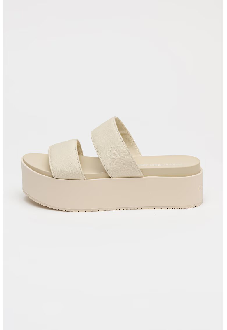 Calvin Klein Jeans Papuci cu talpa flatform si bareta dubla - Maro nisip