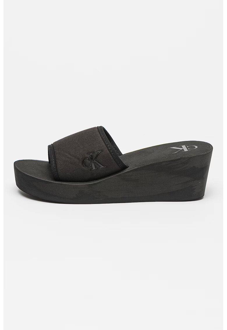 Calvin Klein Jeans Papuci cu talpa wedge si detaliu logo - Negru