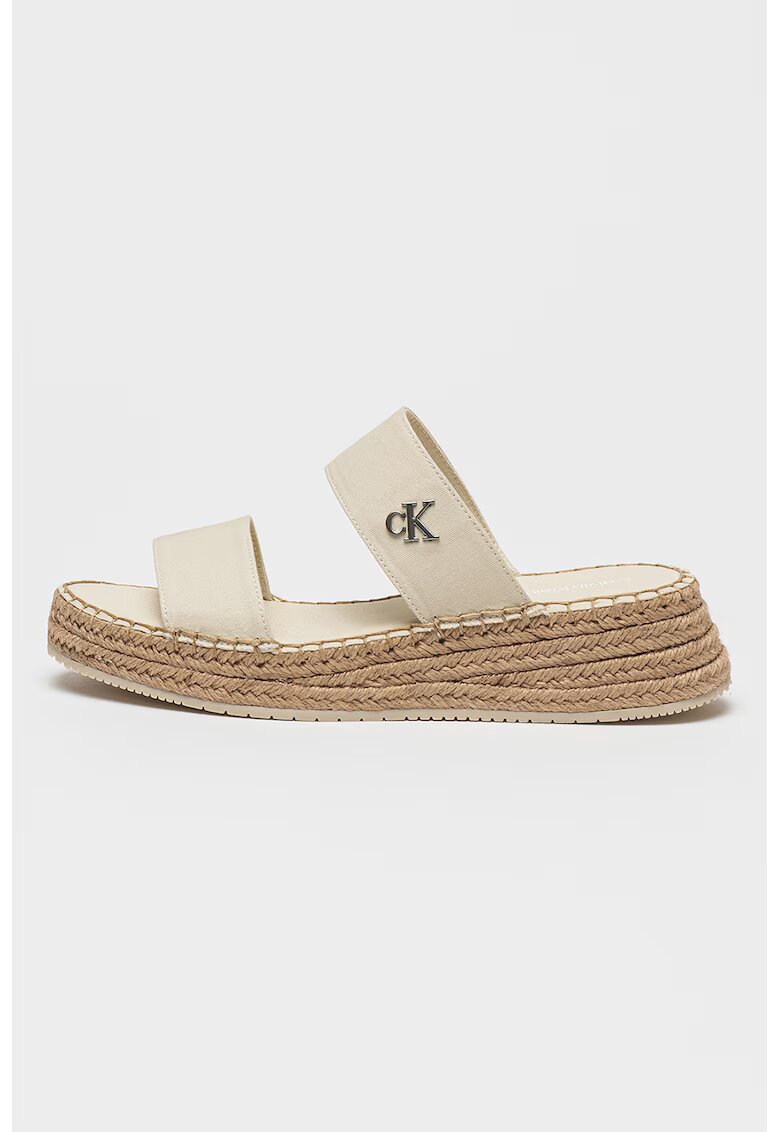 Calvin Klein Jeans Papuci cu talpa wedge si monograma metalica discreta - Crem