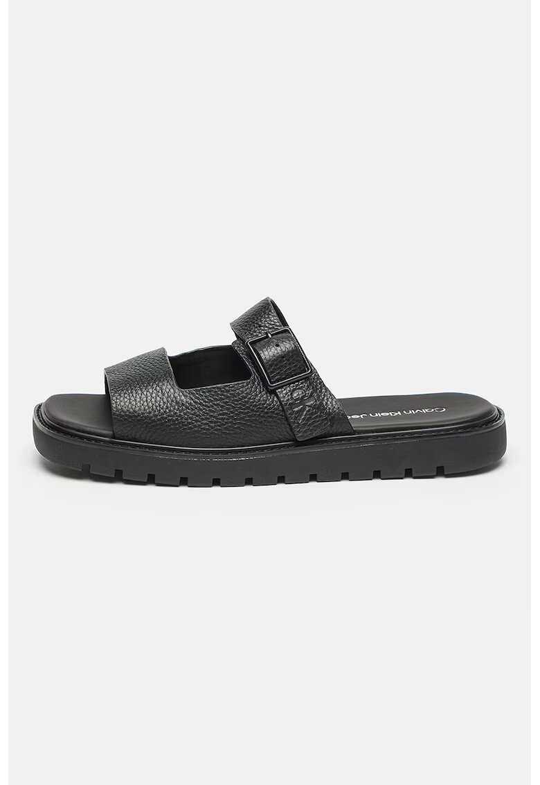 Calvin Klein Jeans Papuci din piele cu catarama decorativa - Negru
