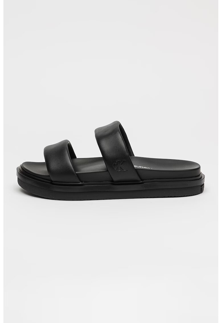 Calvin Klein Jeans Papuci din piele cu model uni - Negru
