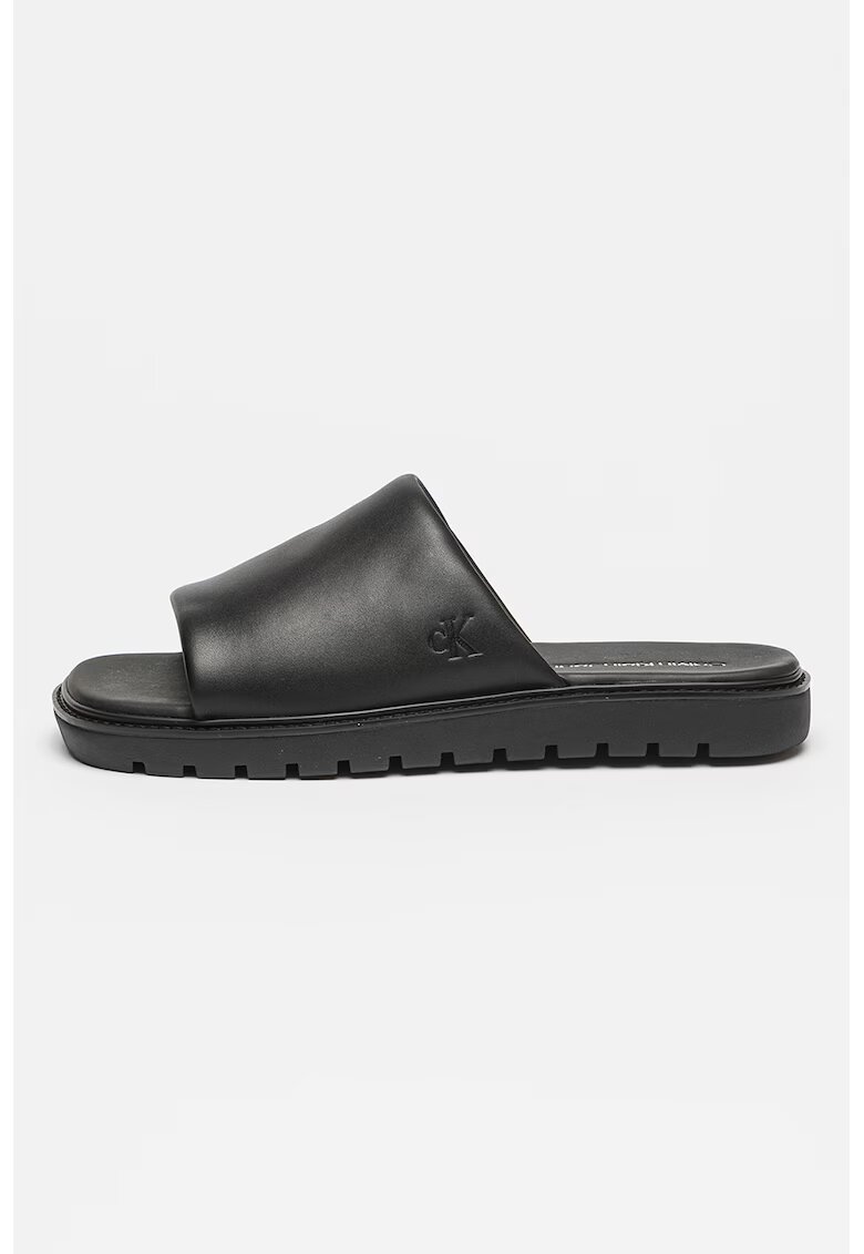 Calvin Klein Jeans Papuci din piele cu talpa plata - Negru