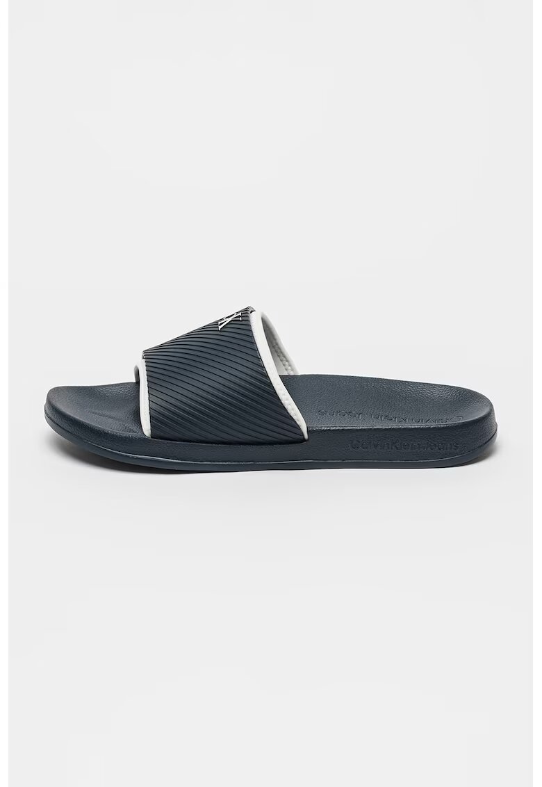 Calvin Klein Jeans Papuci din piele ecologica cu detaliu logo - Albastru ultramarin