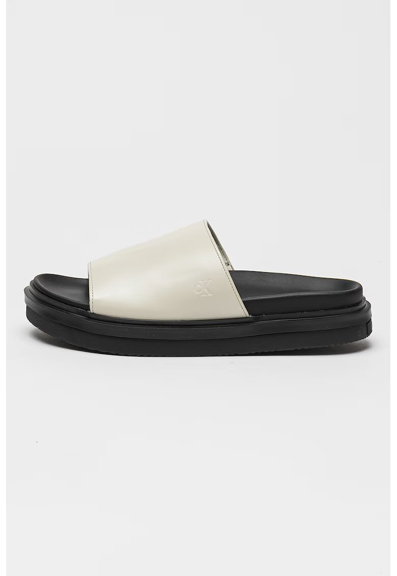 Calvin Klein Jeans Papuci din piele ecologica cu monograma discreta - Negru/Alb murdar