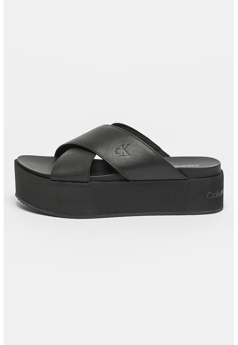 Calvin Klein Jeans Papuci flatform de piele - Negru