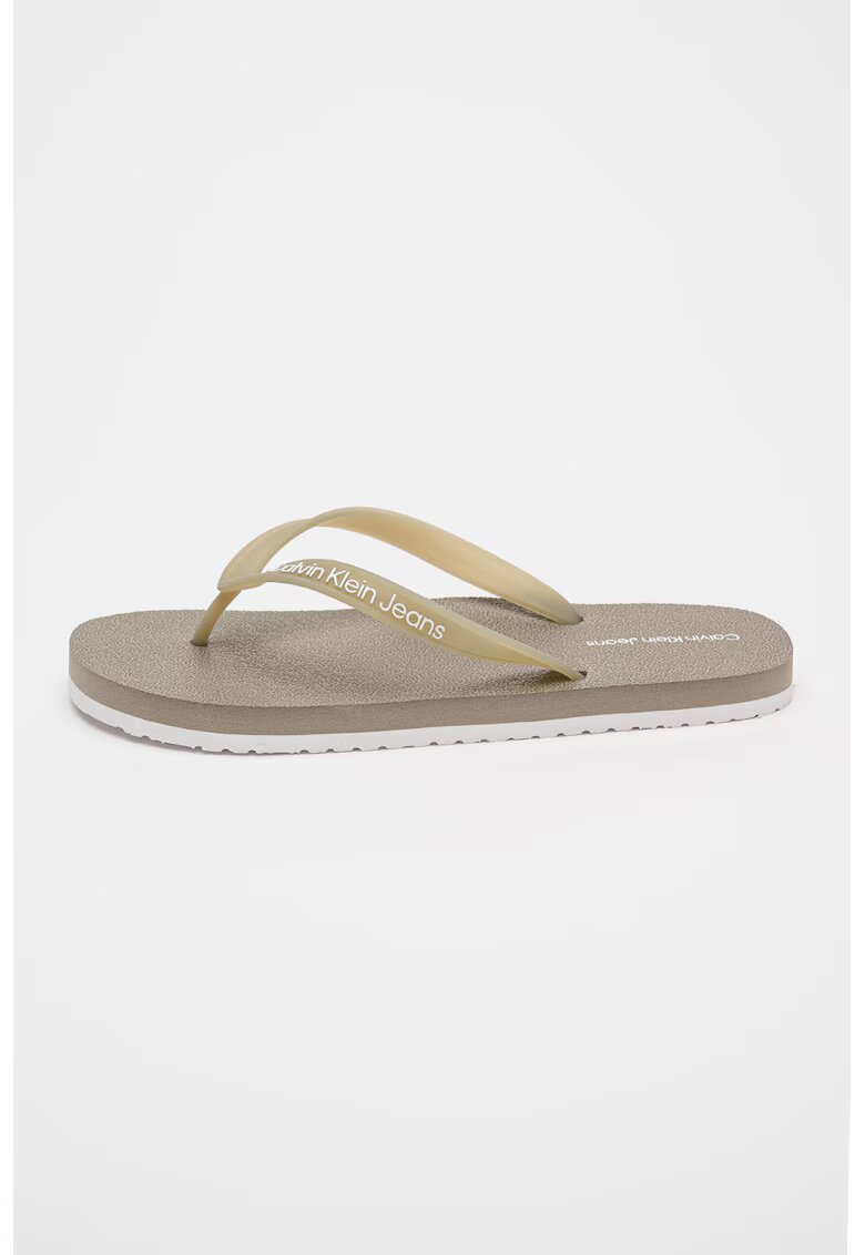 Calvin Klein Jeans Papuci flip-flop cu logo si talpa plata - Kaki