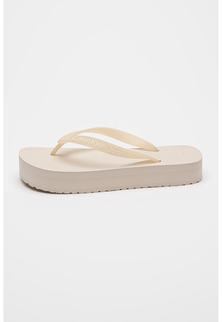 Calvin Klein Jeans Papuci flip-flop cu talpa flatform si detaliu logo - Bej deschis