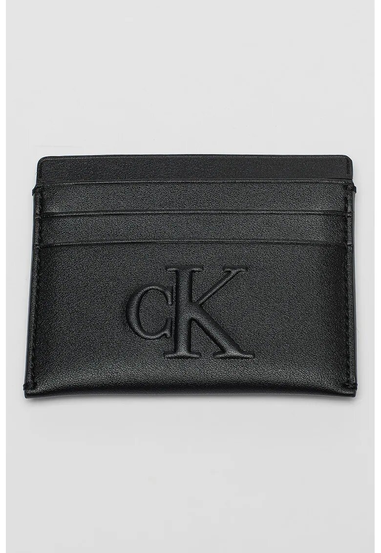 Calvin Klein Jeans Portcart de piele ecologica cu logo - Negru