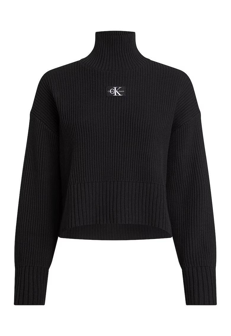Calvin Klein Jeans Pulover crop din tricot cu striatii - Negru