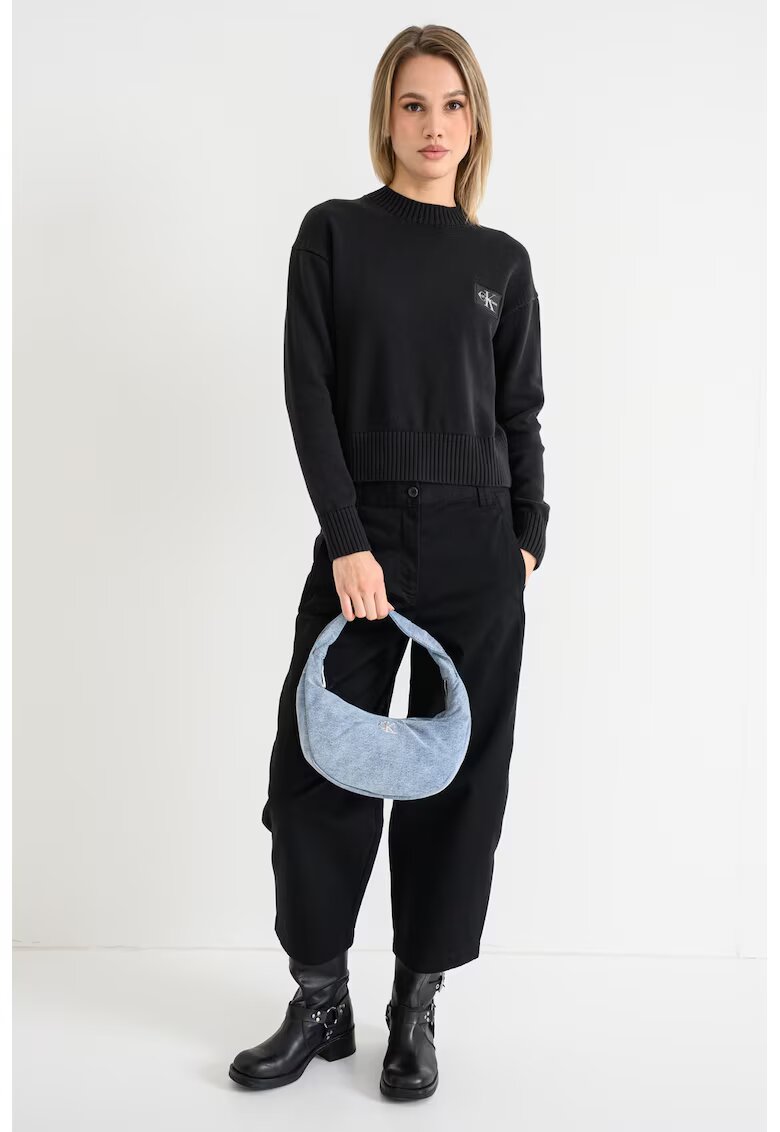 Calvin Klein Jeans Pulover cu decolteu la baza gatului si terminatii striate - Negru