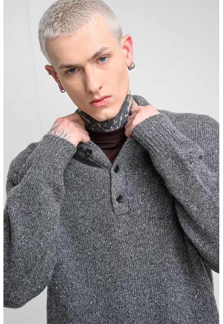 Calvin Klein Jeans Pulover din amestec de lana cu fenta cu nasturi - Gri melange