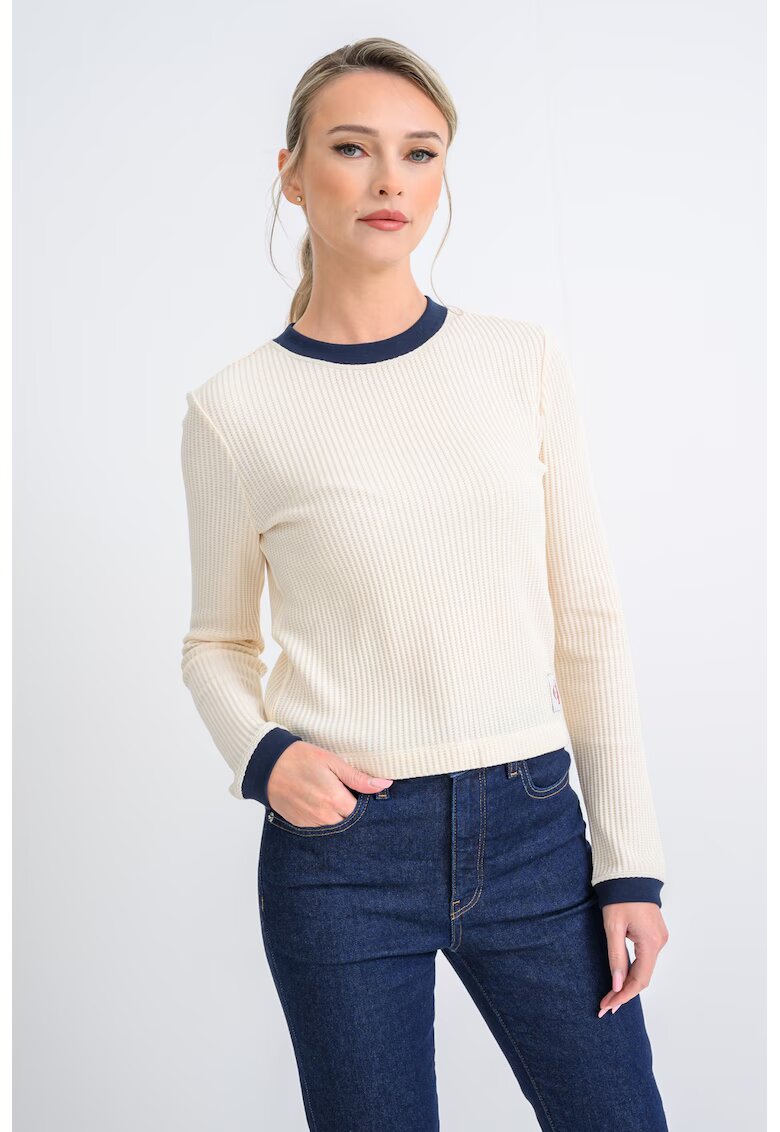 Calvin Klein Jeans Pulover striat cu decolteu la baza gatului - Bej deschis