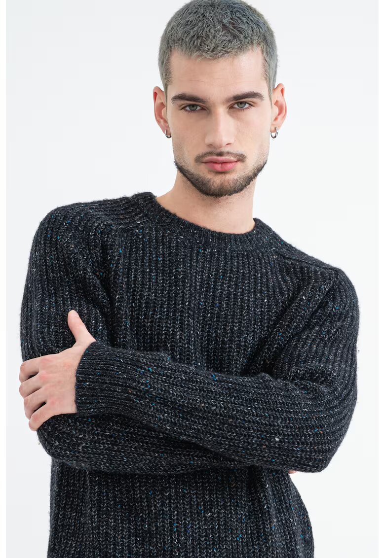 Calvin Klein Jeans Pulover tricotat cu decolteu la baza gatului - Negru melange