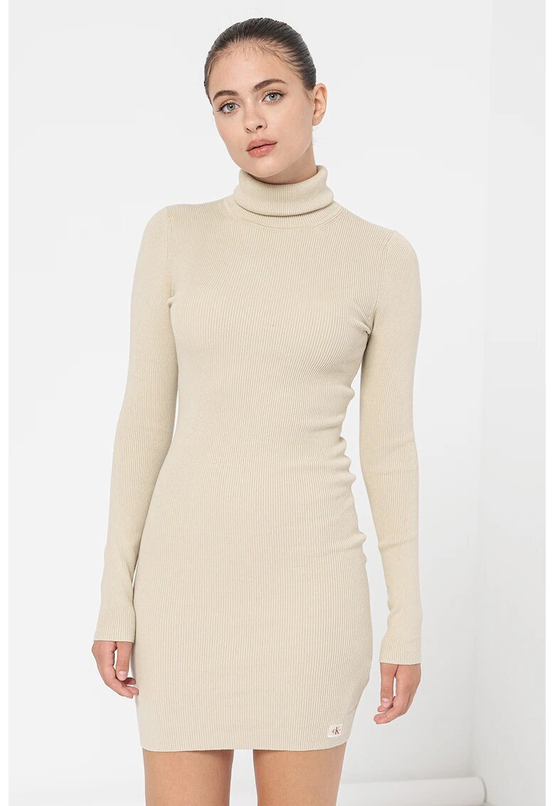 Calvin Klein Jeans Rochie bodycon mini cu guler inalt - Maro camel