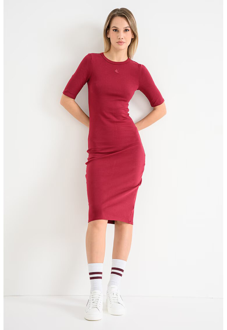 Calvin Klein Jeans Rochie cu croiala bodycon si decolteu la baza gatului - Rosu inchis