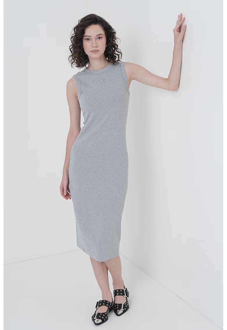 Calvin Klein Jeans Rochie midi cu decolteu la baza gatului - Gri deschis