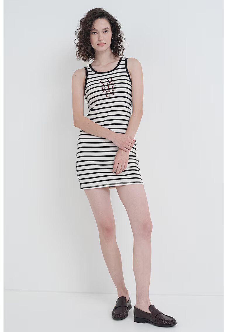 Calvin Klein Jeans Rochie mini cambrata cu logo - Alb/Negru