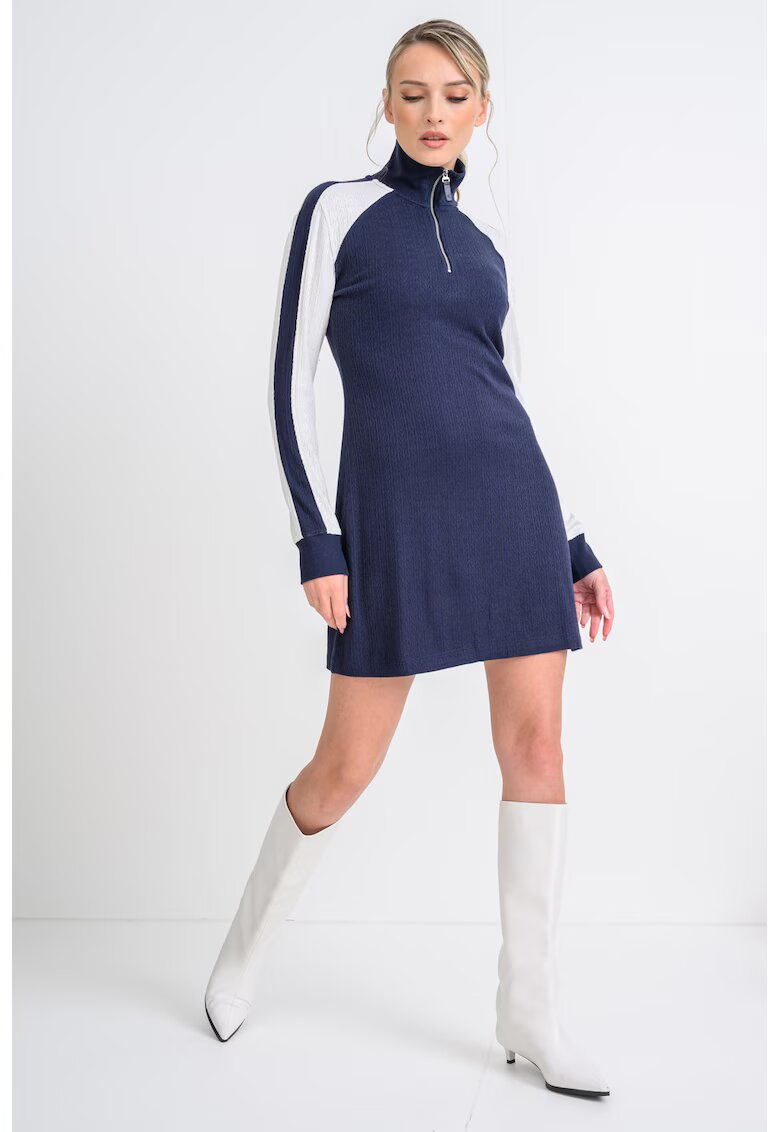 Calvin Klein Jeans Rochie mini cu maneci lungi si fenta cu fermoar - Alb/Bleumarin