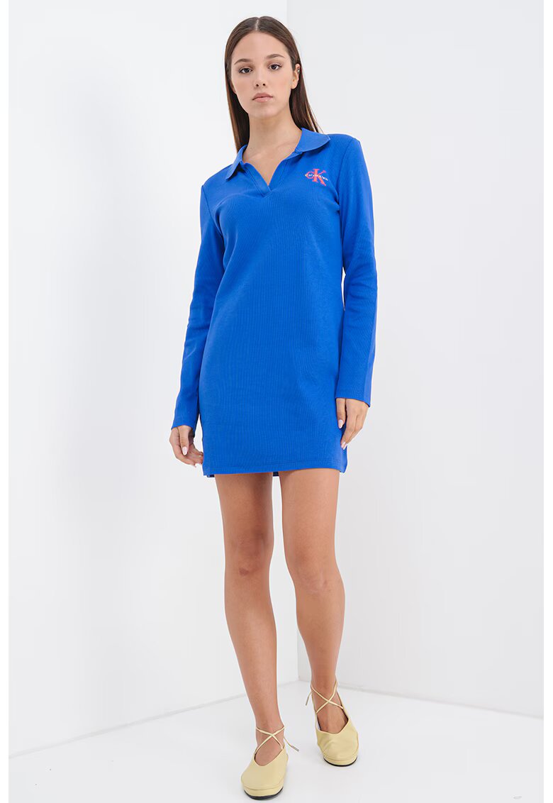 Calvin Klein Jeans Rochie mini polo cu maneci lungi - Albastru royal