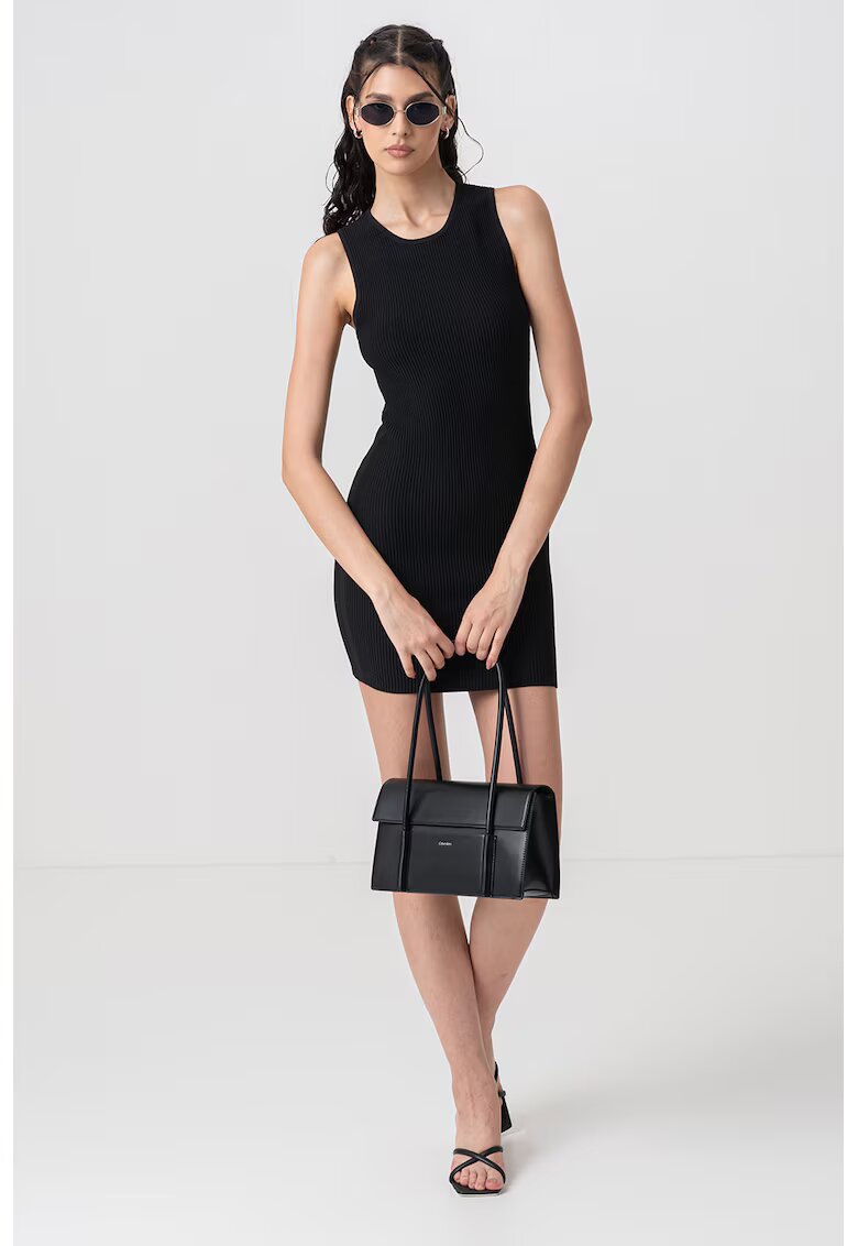 Calvin Klein Jeans Rochie mini striata tricotata - Negru