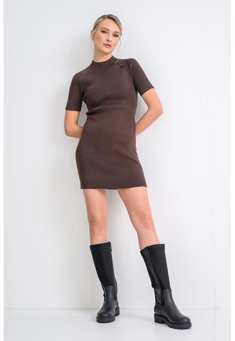 Calvin Klein Jeans Rochie-pulover cambrata cu aspect striat - Bleumarin/Verde melange inchis