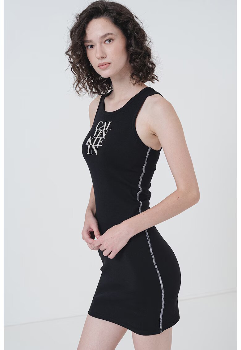 Calvin Klein Jeans Rochie slim fit cu cusaturi contrastante - Alb/Negru