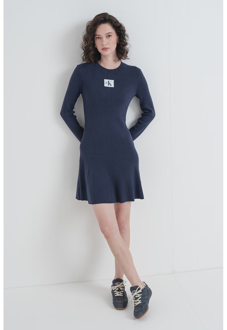 Calvin Klein Jeans Rochie striata cu logo - Gri carbune