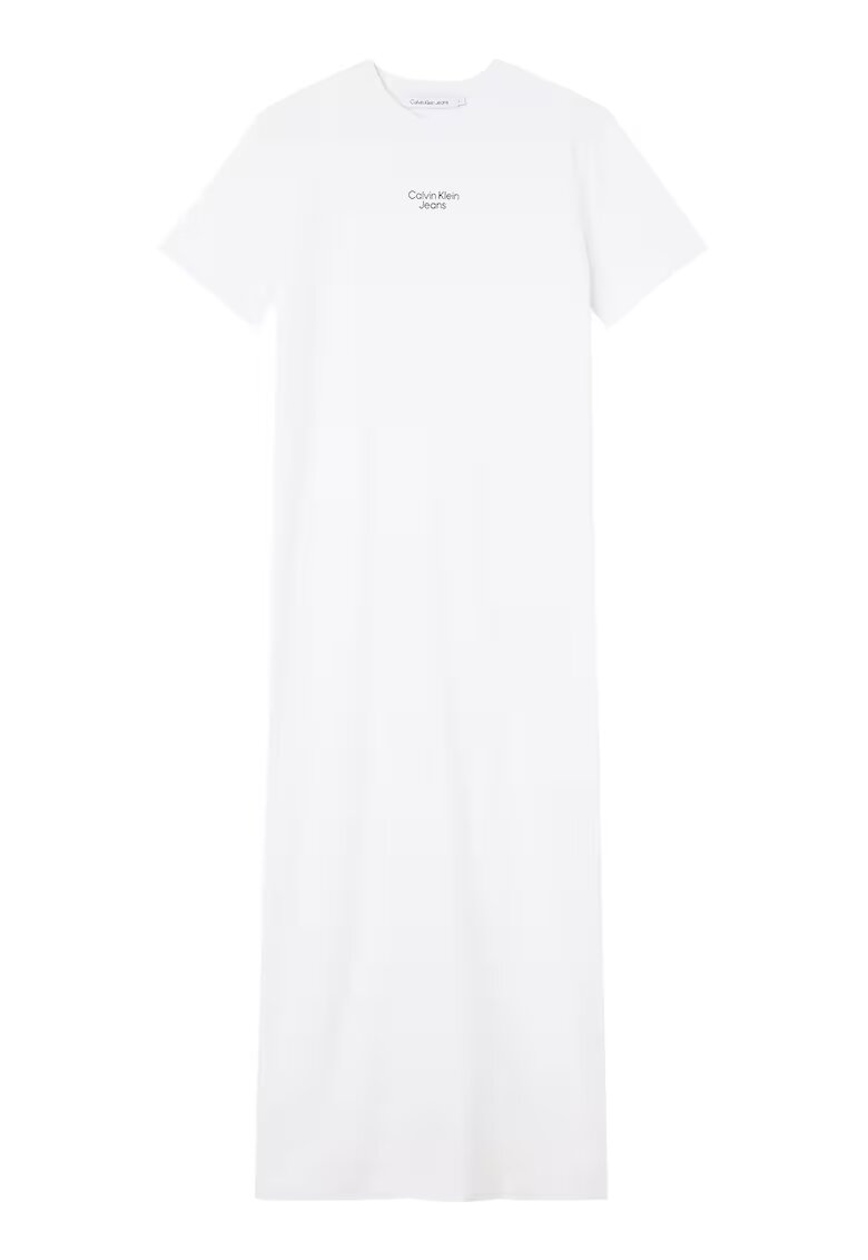 Calvin Klein Jeans Rochie tip tricou de bumbac organic cu slituri laterale - Alb