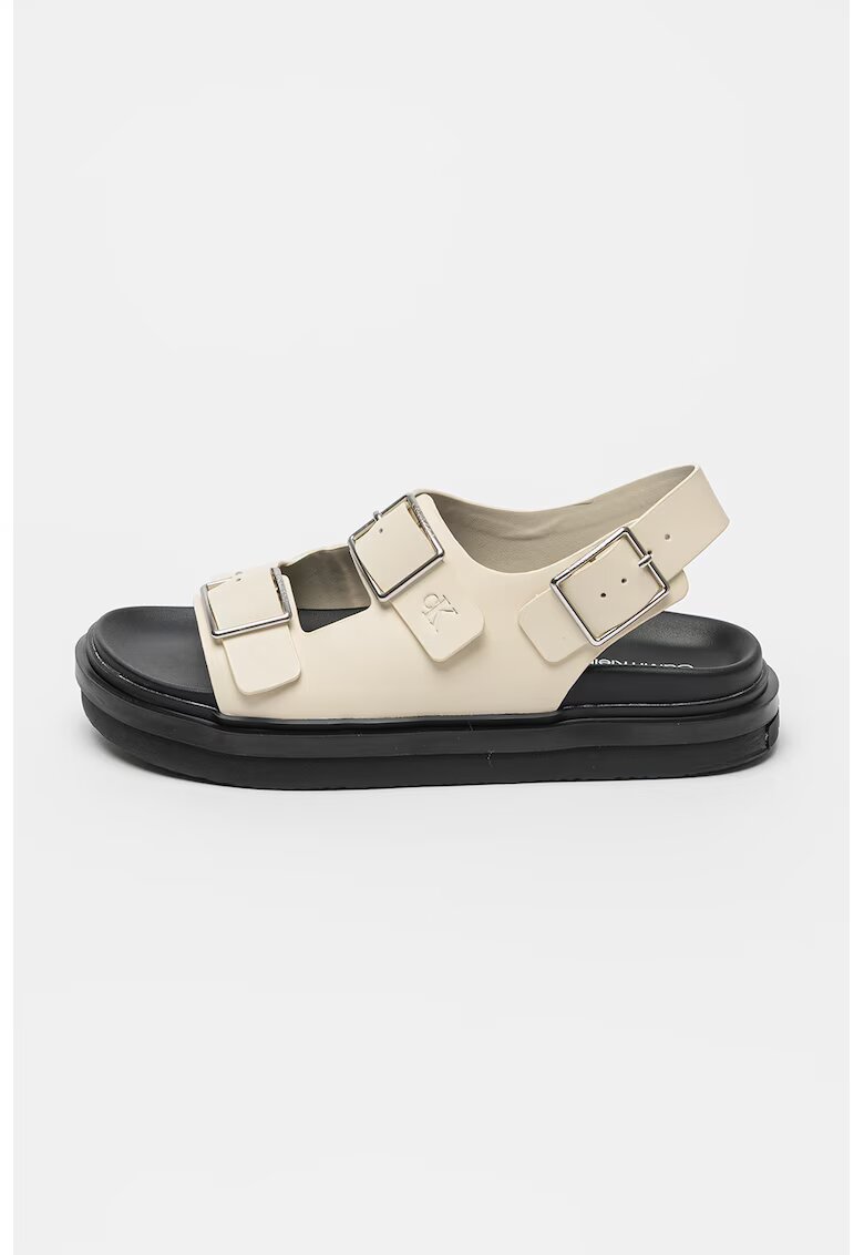 Calvin Klein Jeans Sandale din piele cu talpa flatform si catarame - Alb fildes