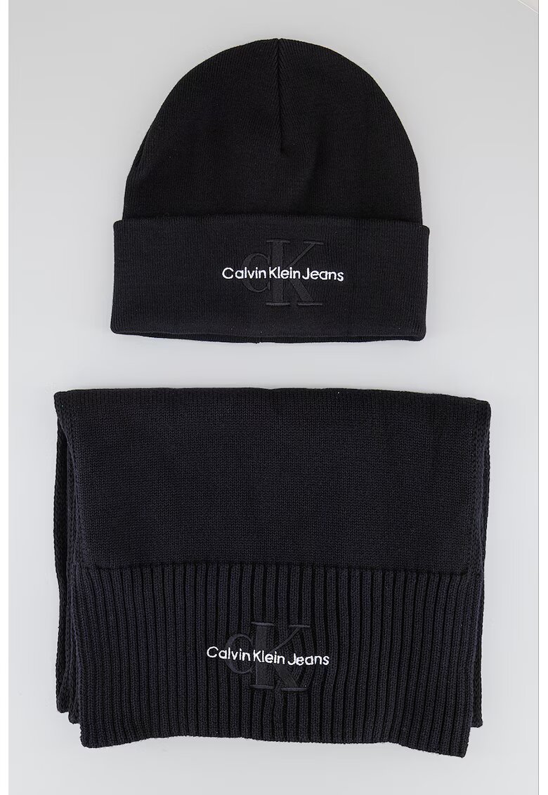 Calvin Klein Jeans Set de caciula si fular din bumbac organic cu logo - 2 piese - Negru
