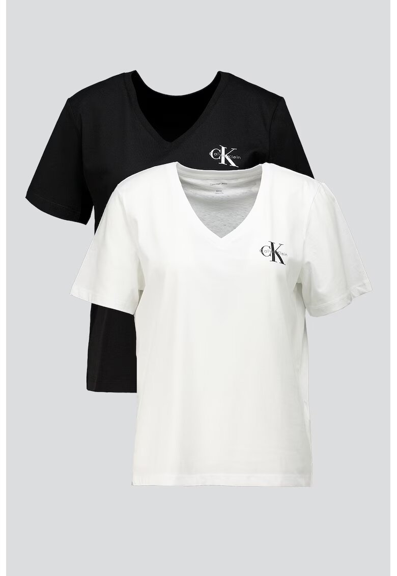 Calvin Klein Jeans Set de tricouri cu decolteu in V si logo - 2 piese - Negru/Alb optic