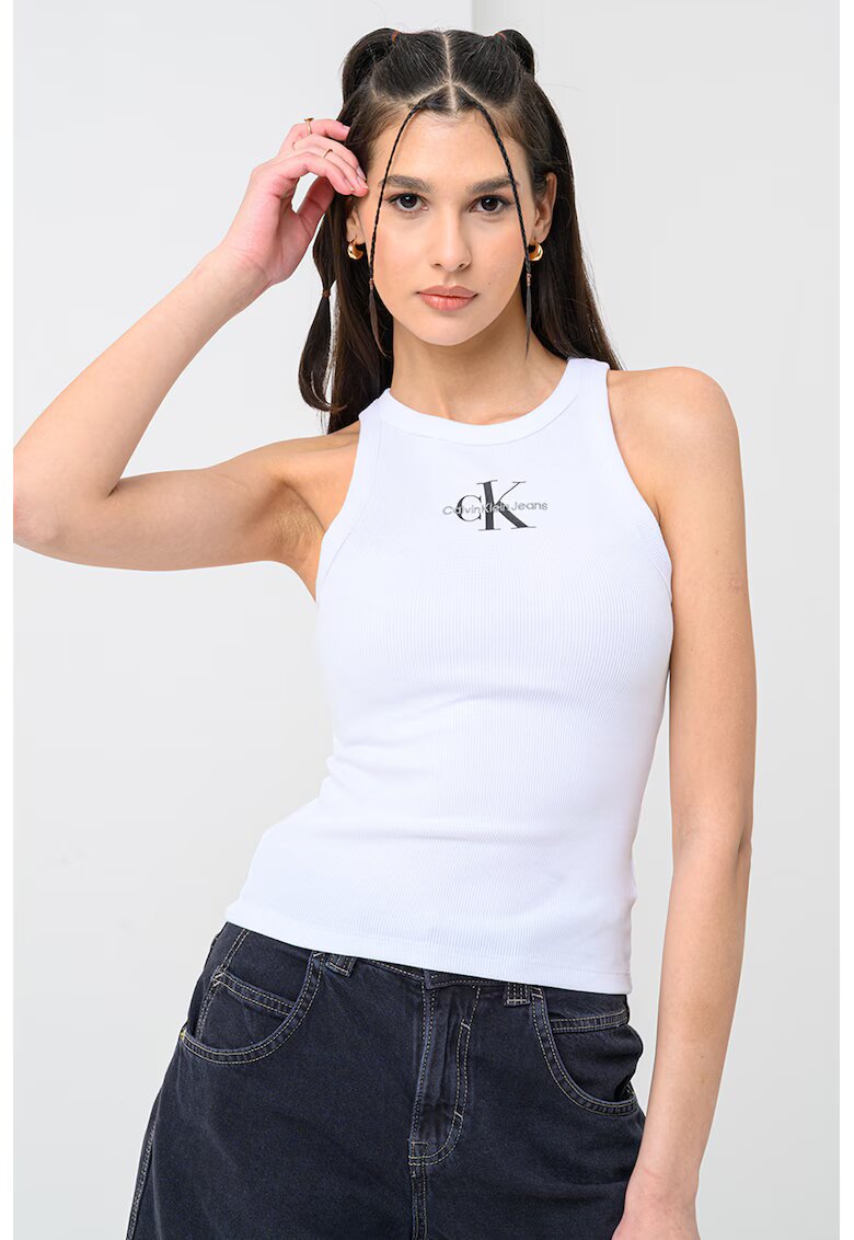 Calvin Klein Jeans Top din amestec de bumbac cu logo