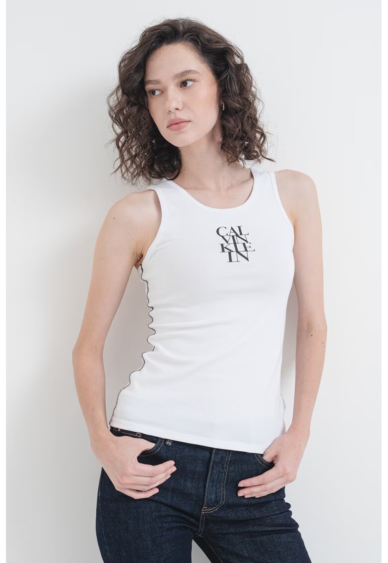 Calvin Klein Jeans Top slim fit cu logo - Negru/Alb optic