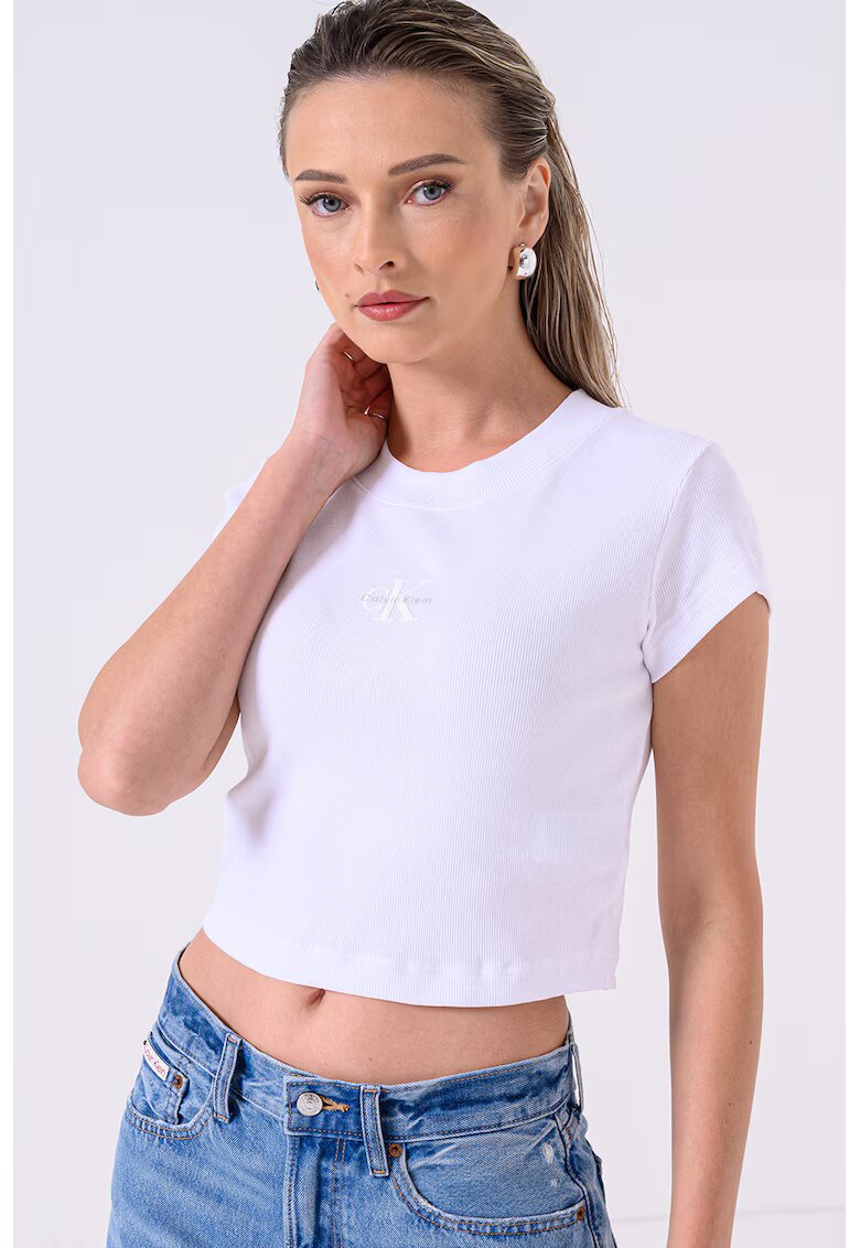 Calvin Klein Jeans Tricou crop cu aspect striat - Alb