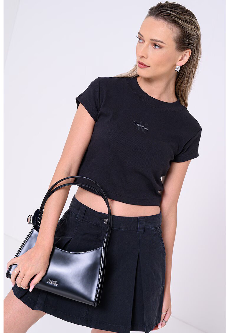 Calvin Klein Jeans Tricou crop cu aspect striat - Negru