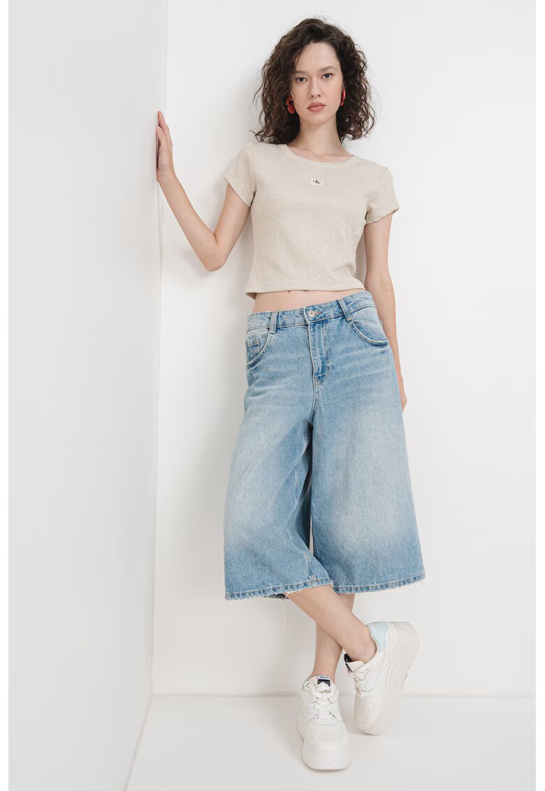 Calvin Klein Jeans Tricou crop cu croiala slim fit - Gri inchis/Bej deschis