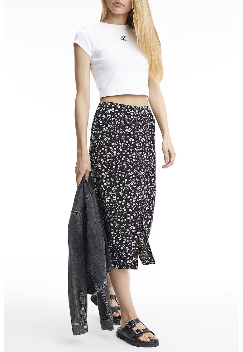 Calvin Klein Jeans Tricou crop slim fit cu aspect striat - Alb