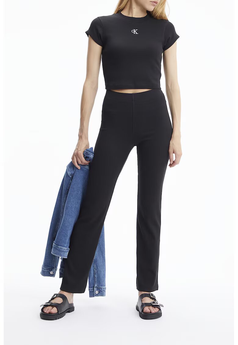 Calvin Klein Jeans Tricou crop slim fit cu aspect striat - Negru