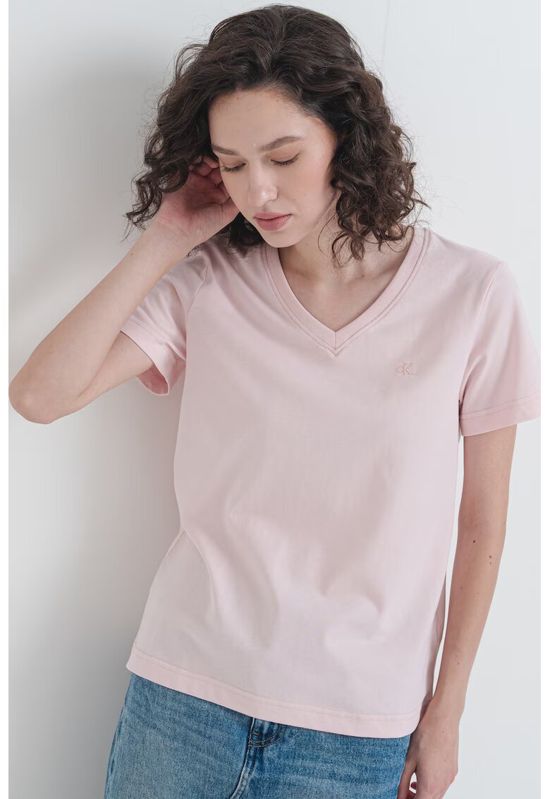 Calvin Klein Jeans Tricou cu decolteu in V si logo discret - Piersica