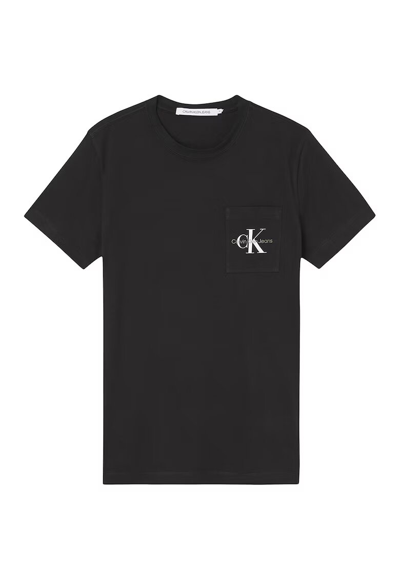 Calvin Klein Jeans Tricou cu decolteu la baza gatului si buzunar pe piept - Negru