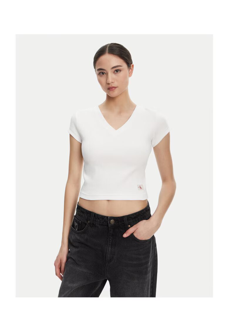 Calvin Klein Jeans Tricou dama - alb - bumbac elastan - Alb